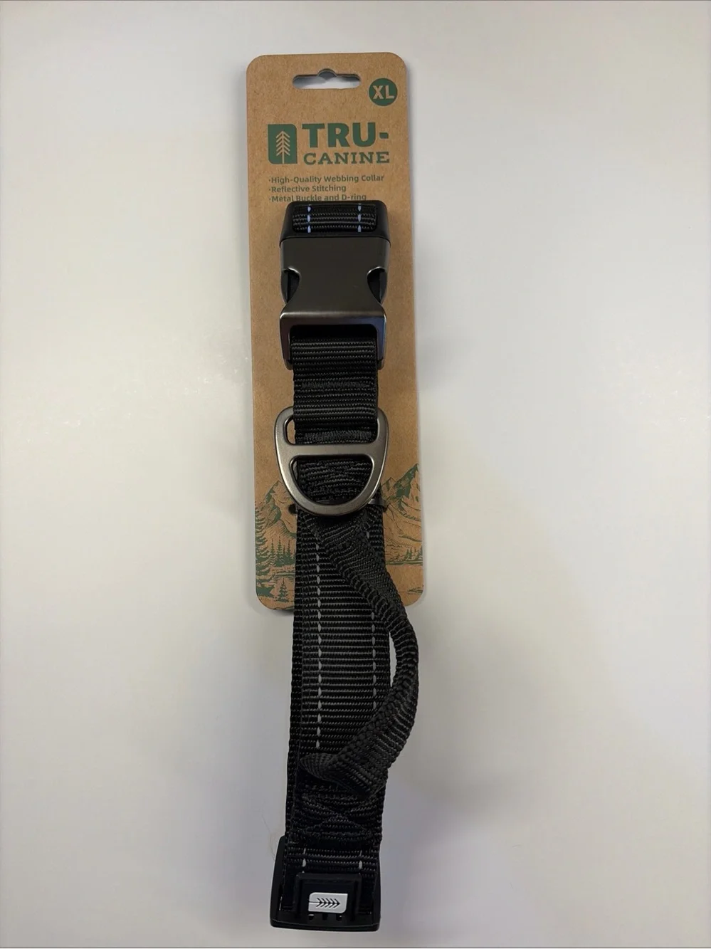 TRU-CANINE XL Nylon Webbing Dog Collar Adjustable Reflective Black Heavy Duty